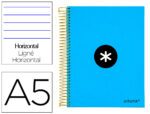 Caderno Espiral Liderpapel Antartik capa forrada. Formato A5, com 120 folhas, papel de 100 grs. quadrícula 5 mm. 5 bandas, cor azul.