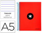 Caderno Espiral Liderpapel Antartik capa forrada. Formato A5, com 120 folhas, papel de 100 grs. pautado 5 mm. 5 bandas, cor vermelho.