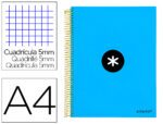 Caderno Espiral Liderpapel Antartik capa forrada. Formato A4, com 120 folhas, papel de 100 grs. quadrículado 5 mm. 5 bandas de cores. Capa cor azul.