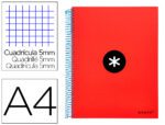 Caderno Espiral Liderpapel Antartik capa forrada. Formato A4, com 120 folhas, papel de 100 grs. quadrículado 5 mm. 5 bandas de cores. Capa cor vermelho.