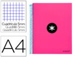 Caderno Espiral Liderpapel Antartik capa forrada. Formato A4, com 120 folhas, papel de 100 grs. quadrículado 5 mm. 5 bandas de cores. Capa cor rosa F.