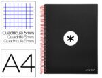 Caderno Espiral Liderpapel Antartik capa forrada. Formato A4, com 120 folhas, papel de 100 grs. quadrículado 5 mm. 5 bandas de cores. Capa cor preto.