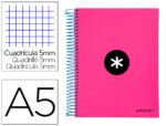 Caderno Espiral Liderpapel Antartik capa forrada. Formato A5, com 120 folhas, papel de 100 grs. quadrícula 5 mm. 5 bandas de cores. Capa cor rosa F.