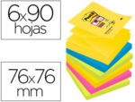 Bloco de Notas Adesivas Post-It Super Sticky. Formato 76X76 mm. Com 90 folhas pack de 6 blocos. Cores sortidas. Coleção Rio de Janeiro.