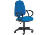 Cadeira de Escritório Rocada com braços. Diâmetro base 610 mm. encosto de 490 mm. X 420 mm. Cor azul.