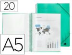 Capa Catálogo Liderpapel com espiral, 20 bolsas em polipropileno, formato A5. Cor verde.