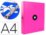 Pasta Liderpapel Antartik forrada. Formato A4, com 4 argolas 40 mm. mistos. Cor rosa.