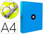 Pasta Liderpapel Antartik forrada. Formato A4, com 4 argolas 40 mm. mistos. Cor azul.