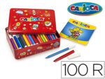 Marcador Carioca, Kit caixa metálica de 100 unidades sortidas + Álbum colorir.