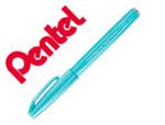 Marcador Pincél Pentel Touch para caligrafia, cor azul pálido pastel.